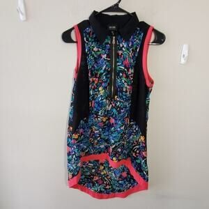 NICOLE MILLER high low floral zippered tank top M‎